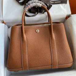 HERMES Totes Bags Togo Leather Brown-Silver 30X36CM I5010063023