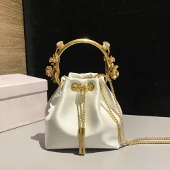 JIMMY CHOO Bucket Bags Fabric White-Gold 16X16X9.5CM A20010066547