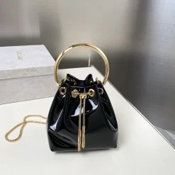JIMMY CHOO Bucket Bags Metallic Fabric Black-Gold 16X16X9CM G8010066570