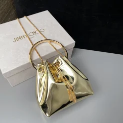 JIMMY CHOO Bucket Bags Metallic Fabric Gold 16X16X9CM G8010066574