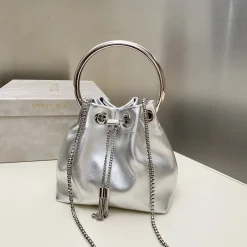 JIMMY CHOO Bucket Bags Metallic Fabric Silver 16X16X9CM G8010066563