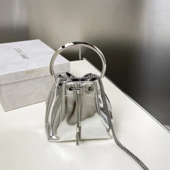 JIMMY CHOO Bucket Bags Metallic Fabric Silver 16X16X9CM G8010066569
