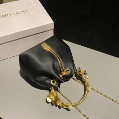 Alternative view of JIMMY CHOO Bucket Bags Satin Black-Gold 16X16X9.5CM A20010066546