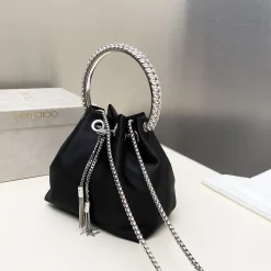 Alternative view of JIMMY CHOO Bucket Bags Satin Black-Silver 16X15X9.5CM H5010066581