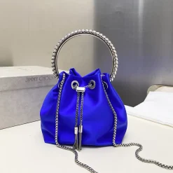 JIMMY CHOO Bucket Bags Satin Blue-Silver 16X15X9.5CM H5010066577