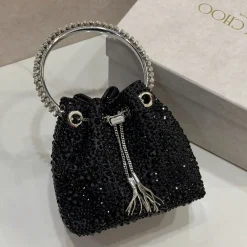 Alternative view of JIMMY CHOO Bucket Bags Satin Crystal Black-Silver 16X15X9.5CM A20010066504