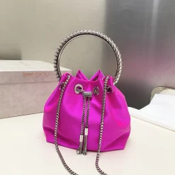 JIMMY CHOO Bucket Bags Satin Fuchsia-Silver 16X15X9.5CM H5010066578