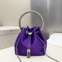 JIMMY CHOO Bucket Bags Satin Purple-Silver 16X15X9.5CM H5010066579