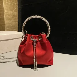 JIMMY CHOO Bucket Bags Satin Red-Silver 16X15X9.5CM H5010066576