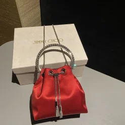 Alternative view of JIMMY CHOO Bucket Bags Satin Red-Silver 16X15X9.5CM H5010066576