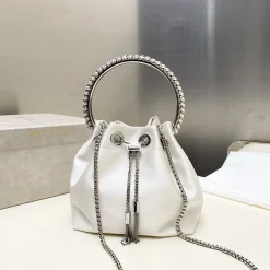 JIMMY CHOO Bucket Bags Satin White-Silver 16X15X9.5CM H5010066580