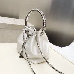 Alternative view of JIMMY CHOO Bucket Bags Satin White-Silver 16X15X9.5CM H5010066580