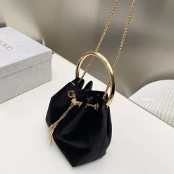 JIMMY CHOO Bucket Bags Velvet Black-Gold 16X15X9.7CM G8010066553