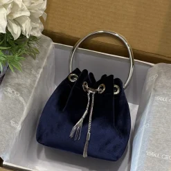 JIMMY CHOO Bucket Bags Velvet Blue-Silver 16X15X9.5CM G8010066487