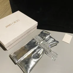 JIMMY CHOO Clutches Bags Gold Leather Silver 30X15.5X2.5CM I2010066410