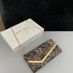 JIMMY CHOO Clutches Bags Lace Black-Gold 22X12X3CM G3010066436