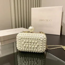 JIMMY CHOO Clutches Bags Pearl White-Gold 12X10X5CM H0010066442