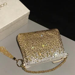 JIMMY CHOO Clutches Bags Satin Crystal Gold-Silver 26X20X3CM H5010066591