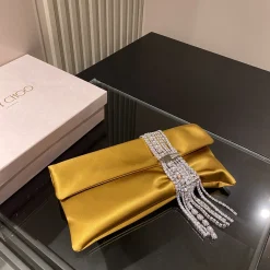 JIMMY CHOO Clutches Bags Satin Gold-Silver 30X15.5X2.5CM I2010066412