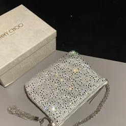 JIMMY CHOO Clutches Bags Satin Silver-White 26X20X3CM H5010066593