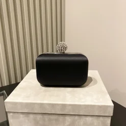 JIMMY CHOO Clutches Bags Silk Satin Black-Silver 12X10X5CM G0010066475