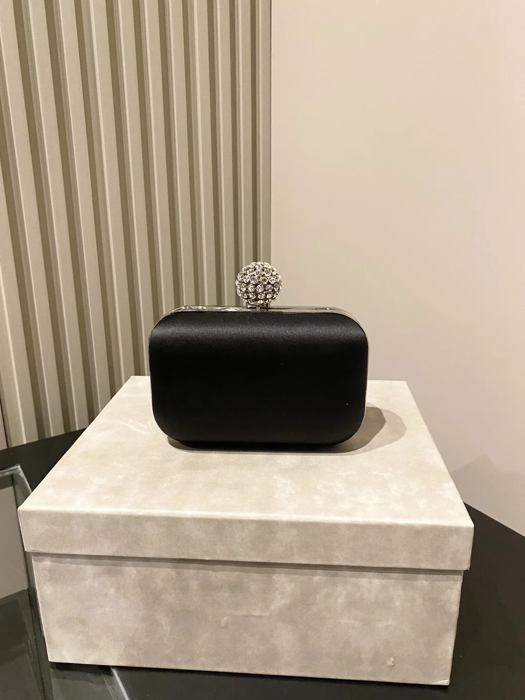 JIMMY CHOO Clutches Bags Silk Satin Black-Silver 12X10X5CM G0010066475