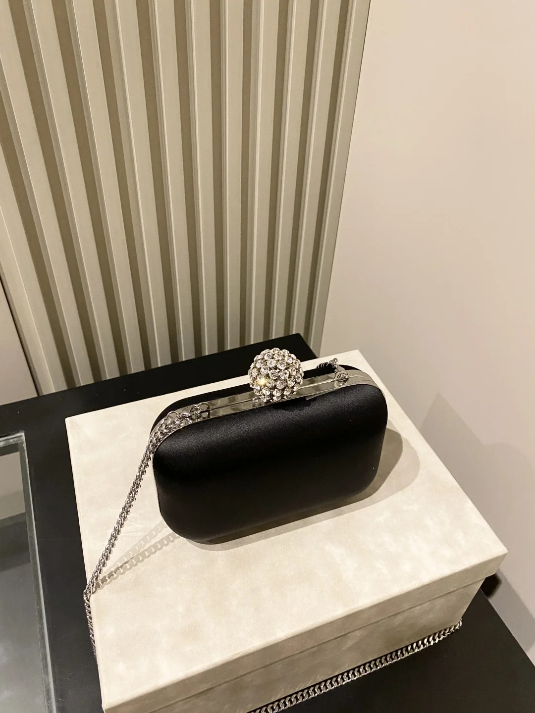JIMMY CHOO Clutches Bags Silk Satin Black-Silver 12X10X5CM G0010066475 - Image 2