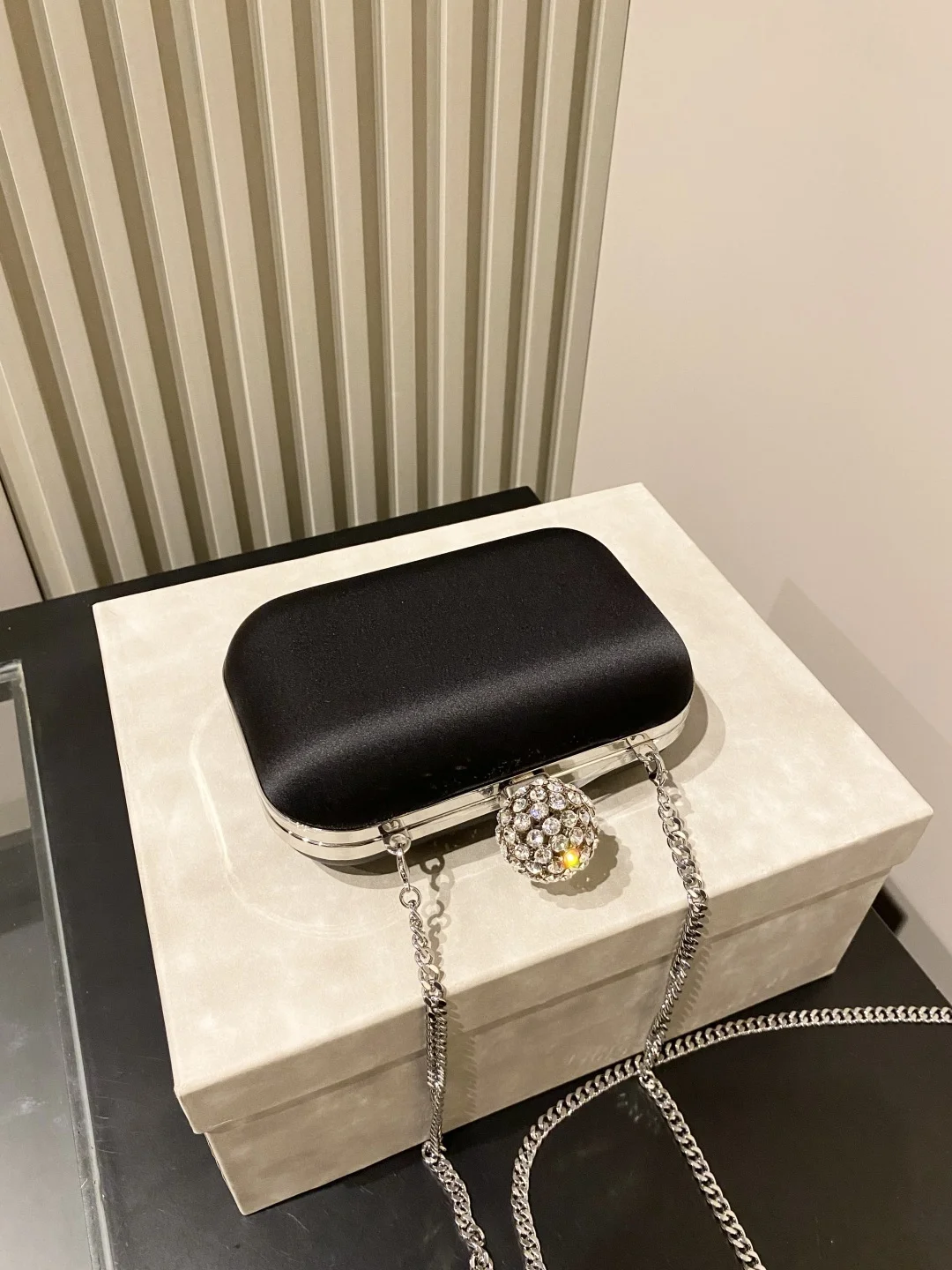 JIMMY CHOO Clutches Bags Silk Satin Black-Silver 12X10X5CM G0010066475 - Image 3