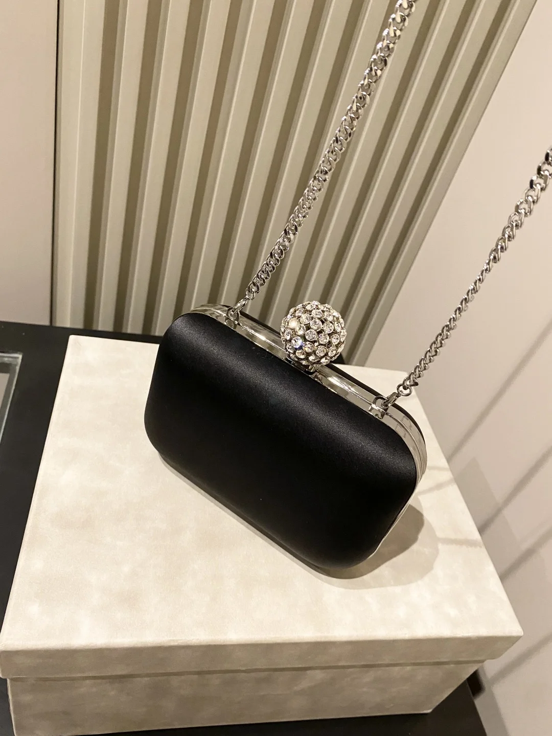 JIMMY CHOO Clutches Bags Silk Satin Black-Silver 12X10X5CM G0010066475 - Image 4