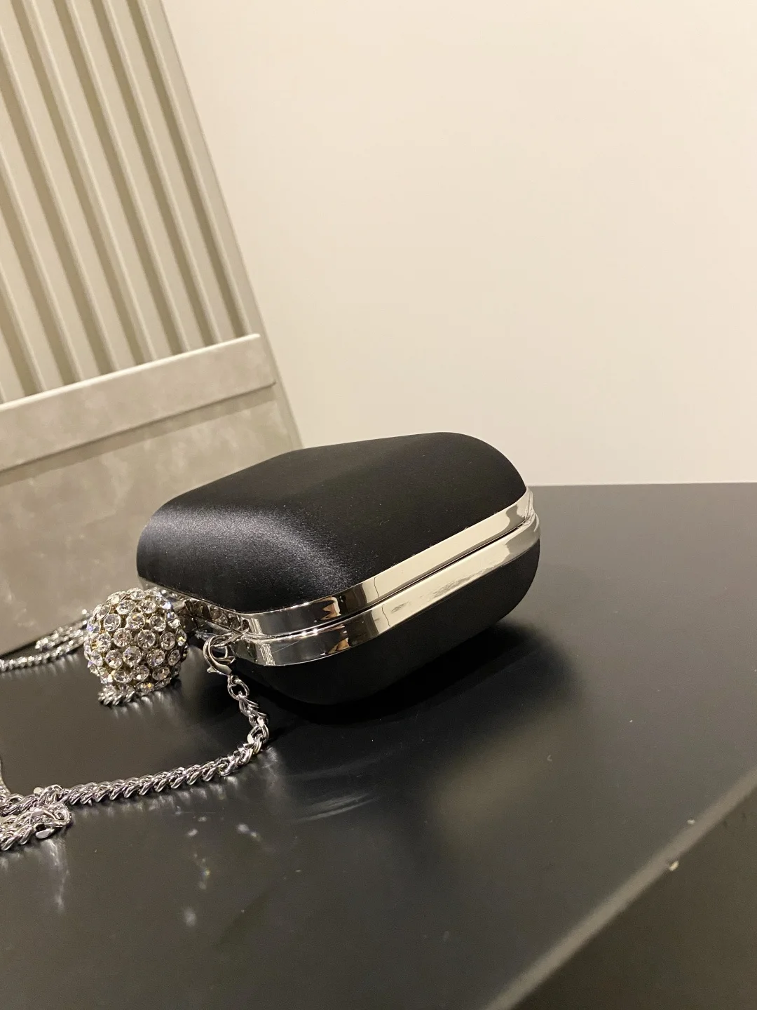 JIMMY CHOO Clutches Bags Silk Satin Black-Silver 12X10X5CM G0010066475 - Image 7