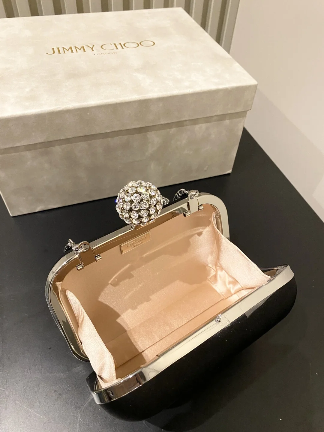 JIMMY CHOO Clutches Bags Silk Satin Black-Silver 12X10X5CM G0010066475 - Image 8