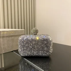 JIMMY CHOO Clutches Bags Silk Satin Silver-Clear 12X10X5CM G5010066467