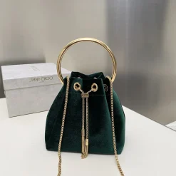 JIMMY CHOO Shoulder Bags Black Velvet Green-Gold 16X15X9.7CM G8010066548