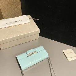 Alternative view of JIMMY CHOO Shoulder Bags Calf Leather Light Blue-Silver 19X10.5X4CM F8010066408