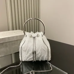 Alternative view of JIMMY CHOO Shoulder Bags Satin Mesh White-Silver 16X15X9.5CM H5010066575