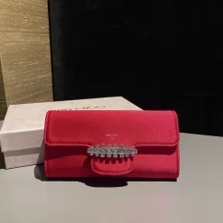 JIMMY CHOO Shoulder Bags Satin Red-Silver 19X10.5X4CM F8010066400