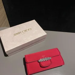 Alternative view of JIMMY CHOO Shoulder Bags Satin Red-Silver 19X10.5X4CM F8010066400