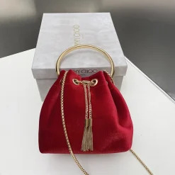 JIMMY CHOO Shoulder Bags Velvet Red-Gold 16X15X9.7CM G8010066555