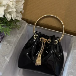 JIMMY CHOO Top Handle Bags Calf Leather Black-Gold 16X15X9.5CM G8010066478