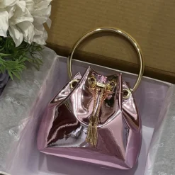 JIMMY CHOO Top Handle Bags Calf Leather Pink-Gold 16X15X9.5CM G8010066479