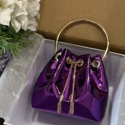 JIMMY CHOO Top Handle Bags Calf Leather Purple-Gold 16X15X9.5CM G8010066477