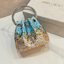 Alternative view of JIMMY CHOO Top Handle Bags Crystal Satin Blue-Gold-Pink 16X15X9.5CM A20010066524