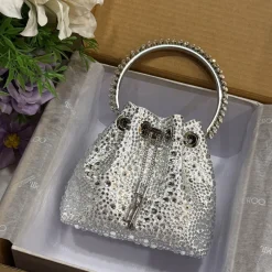 JIMMY CHOO Top Handle Bags Satin Crystal Silver 16X15X9.5CM A20010066510