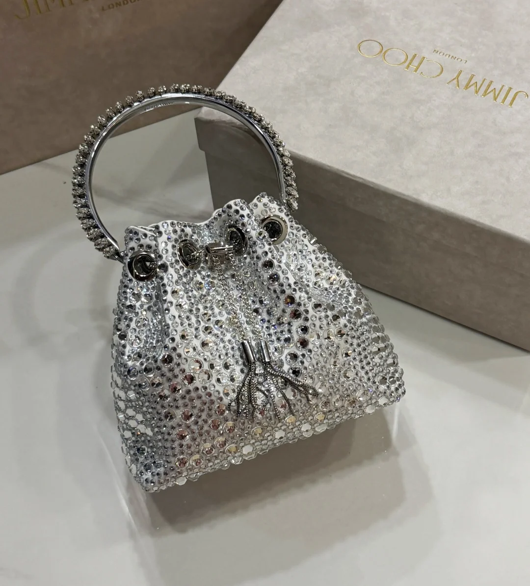JIMMY CHOO Top Handle Bags Satin Crystal Silver 16X15X9.5CM A20010066510 - Image 2