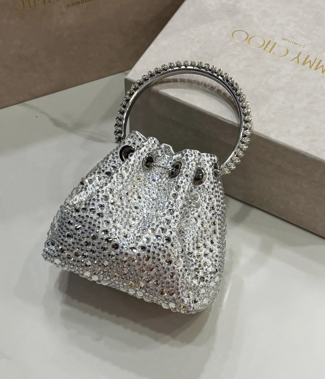 JIMMY CHOO Top Handle Bags Satin Crystal Silver 16X15X9.5CM A20010066510 - Image 3