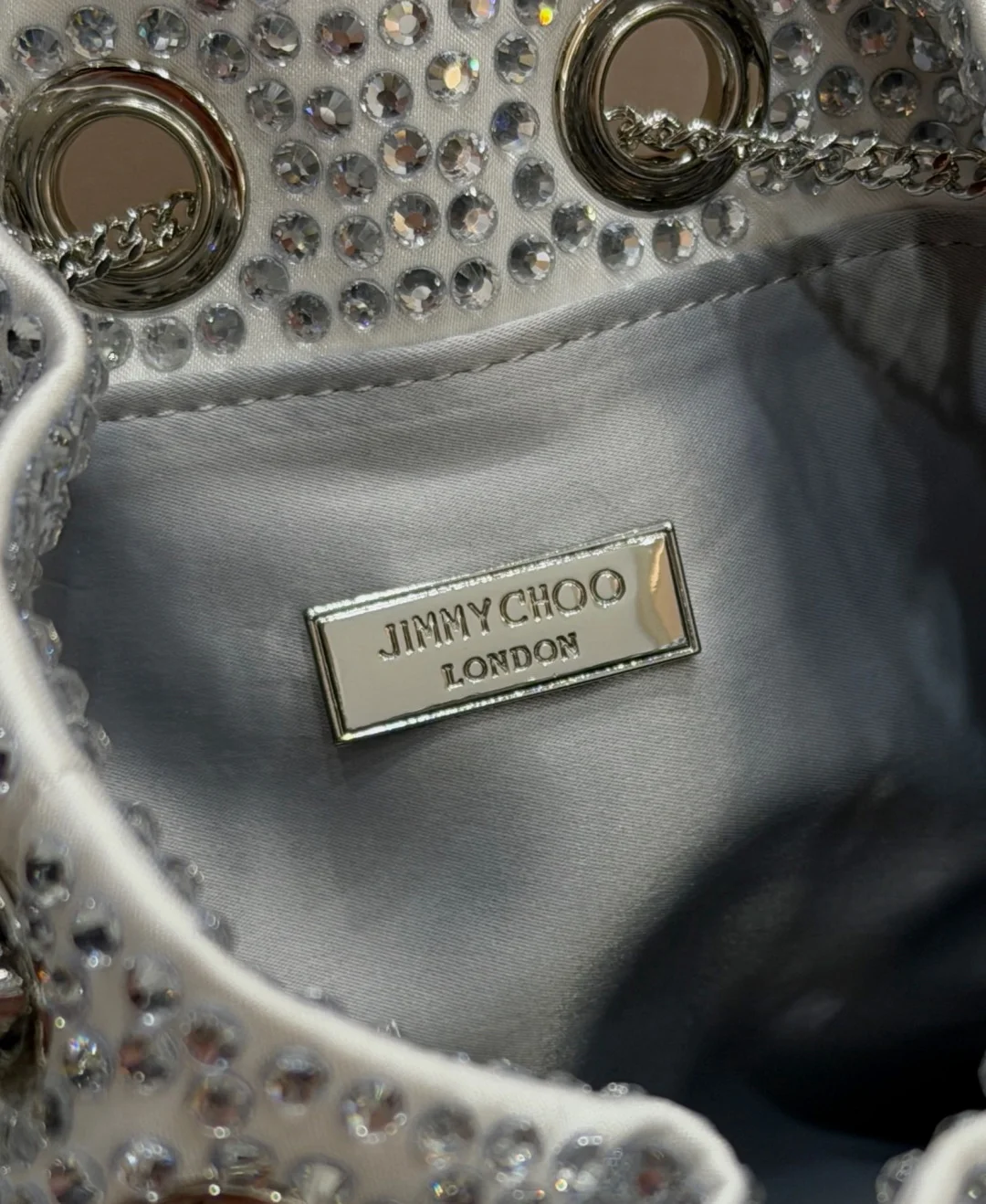 JIMMY CHOO Top Handle Bags Satin Crystal Silver 16X15X9.5CM A20010066510 - Image 9
