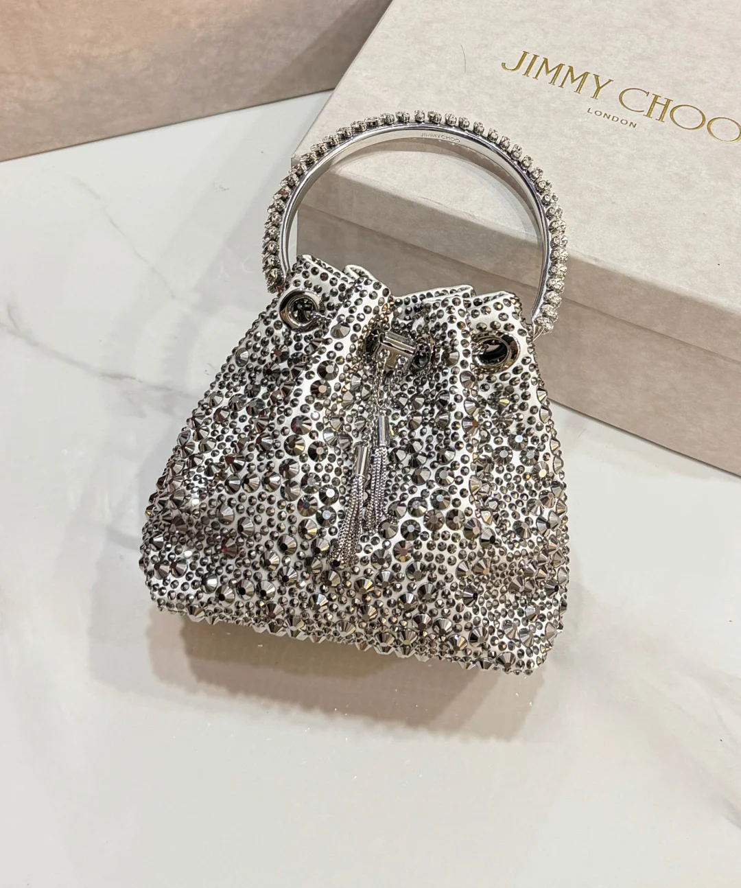 JIMMY CHOO Top Handle Bags Satin Crystal Silver-Black 16X15X9.5CM A20010066522 - Image 3