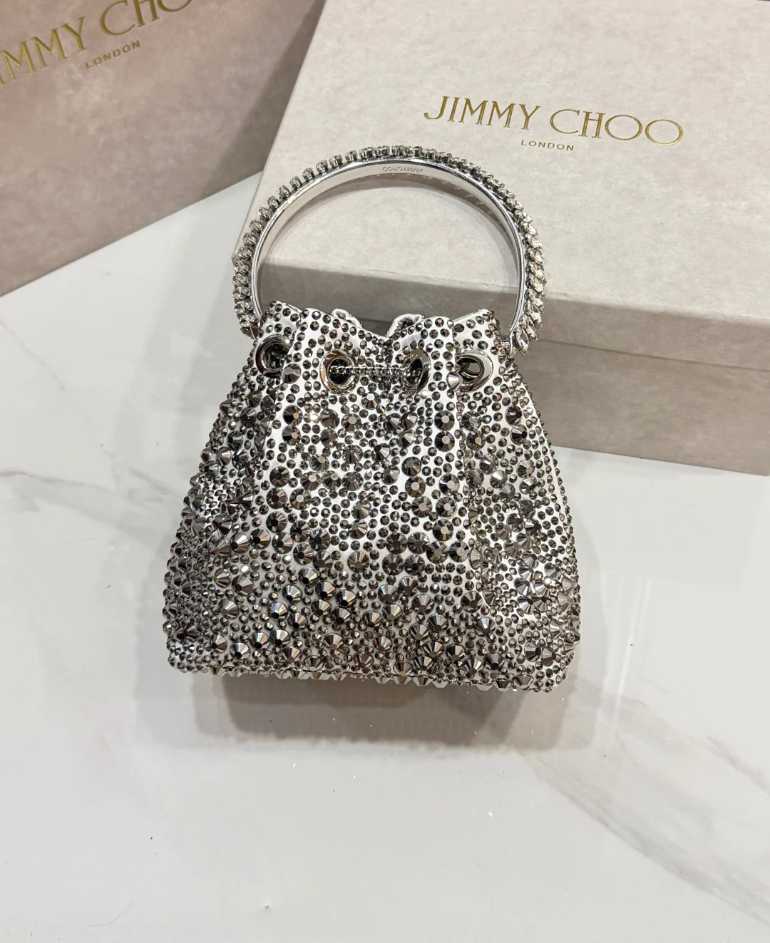 JIMMY CHOO Top Handle Bags Satin Crystal Silver-Black 16X15X9.5CM A20010066522 - Image 4