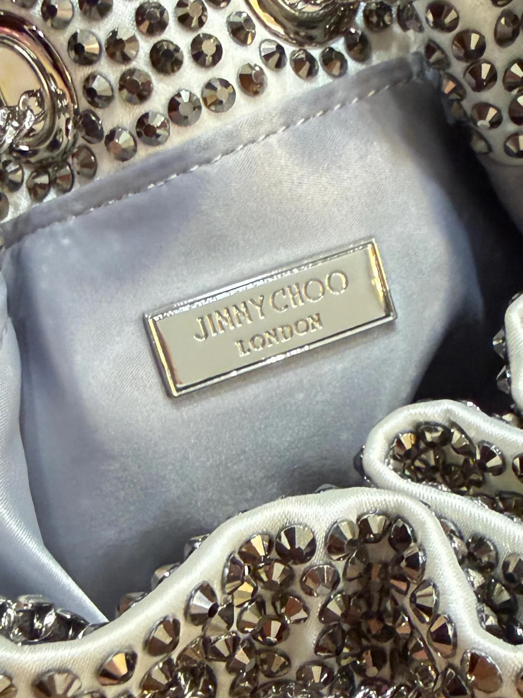 JIMMY CHOO Top Handle Bags Satin Crystal Silver-Black 16X15X9.5CM A20010066522 - Image 9