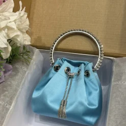 JIMMY CHOO Top Handle Bags Silk Blue-Silver 16X15X9.5CM I5010066497